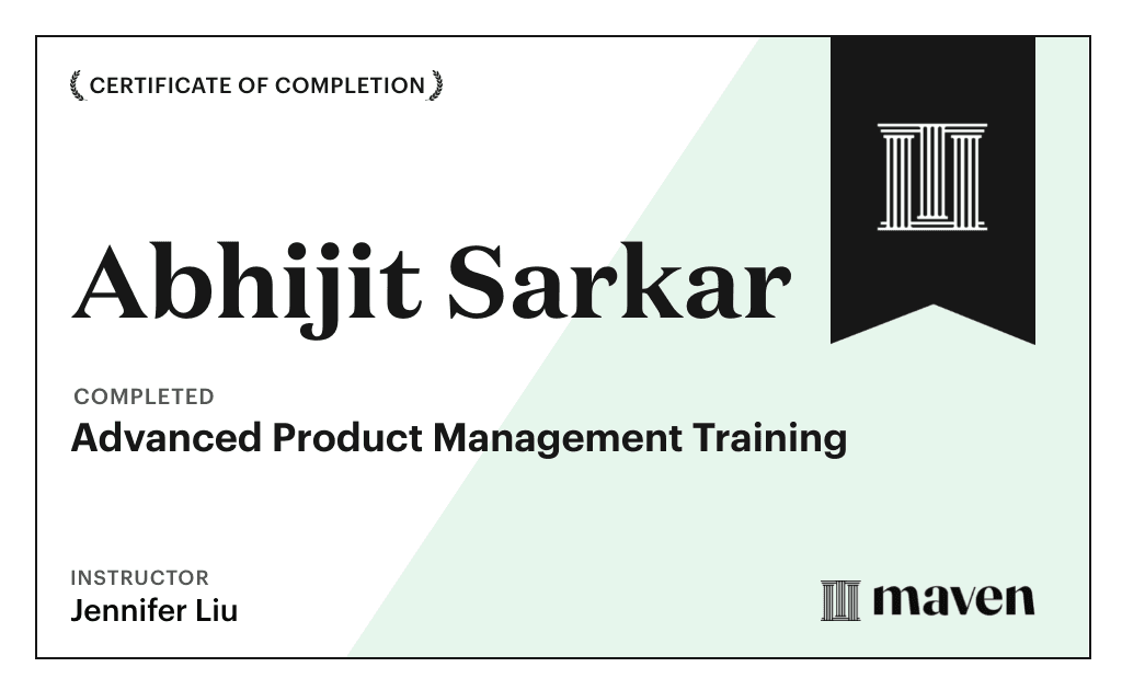Certificate for Advanced Product Management Training