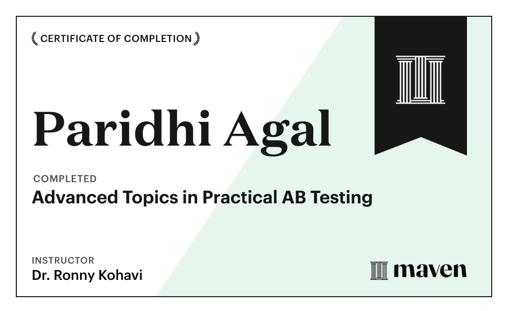 Certificate for Advanced Topics in Practical AB Testing