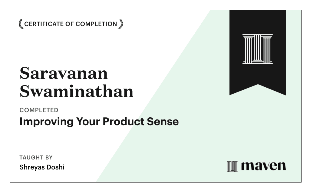Certificate for Improving Your Product Sense