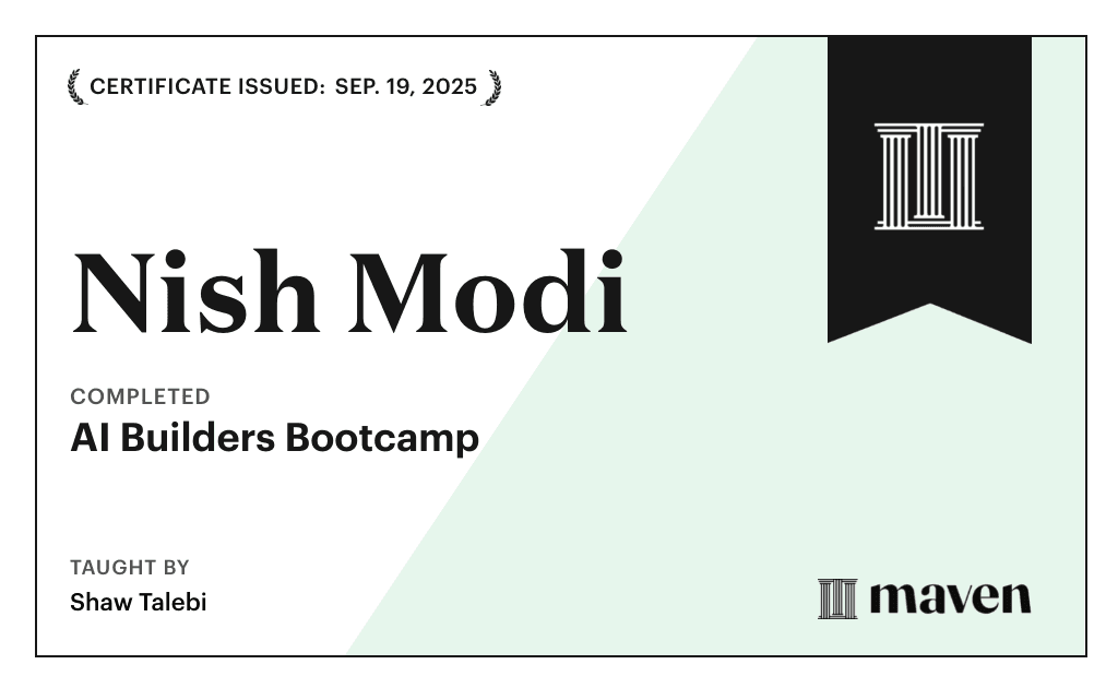 Certificate for AI Builders Bootcamp