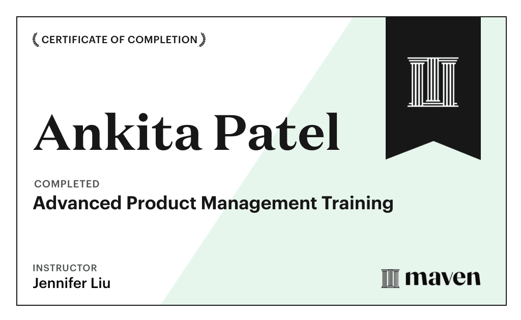 Certificate for Advanced Product Management Training