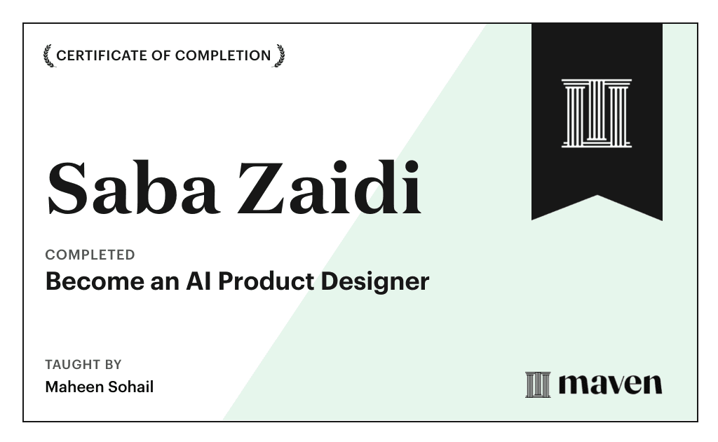 Certificate for Become an AI Product Designer