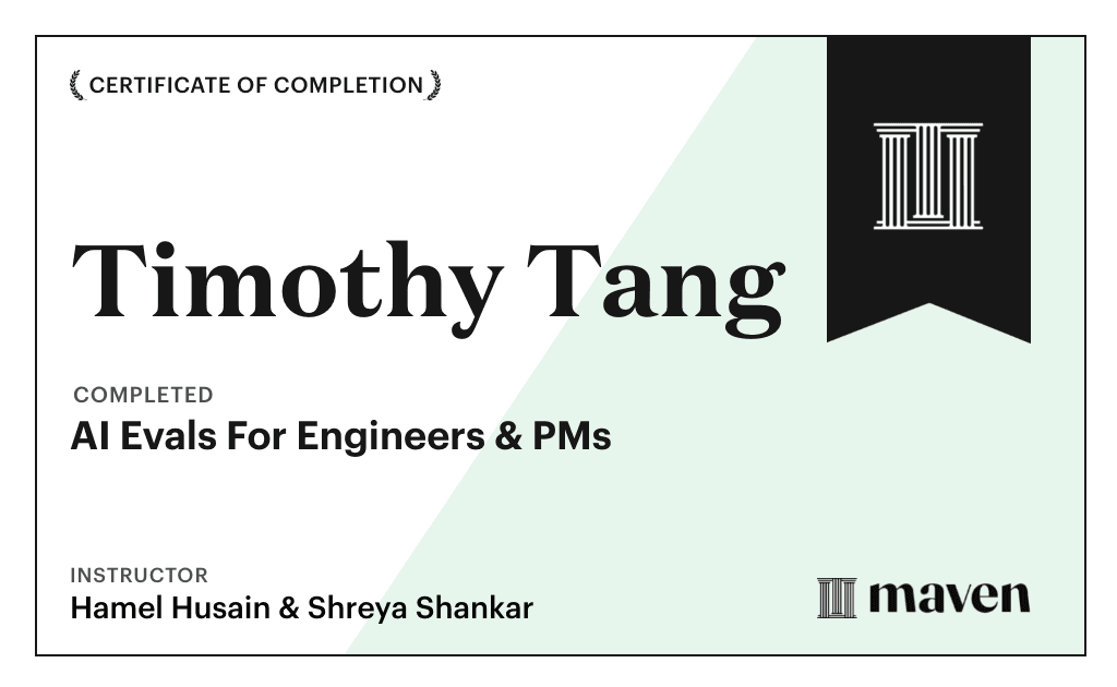 Certificate for AI Evals For Engineers & PMs