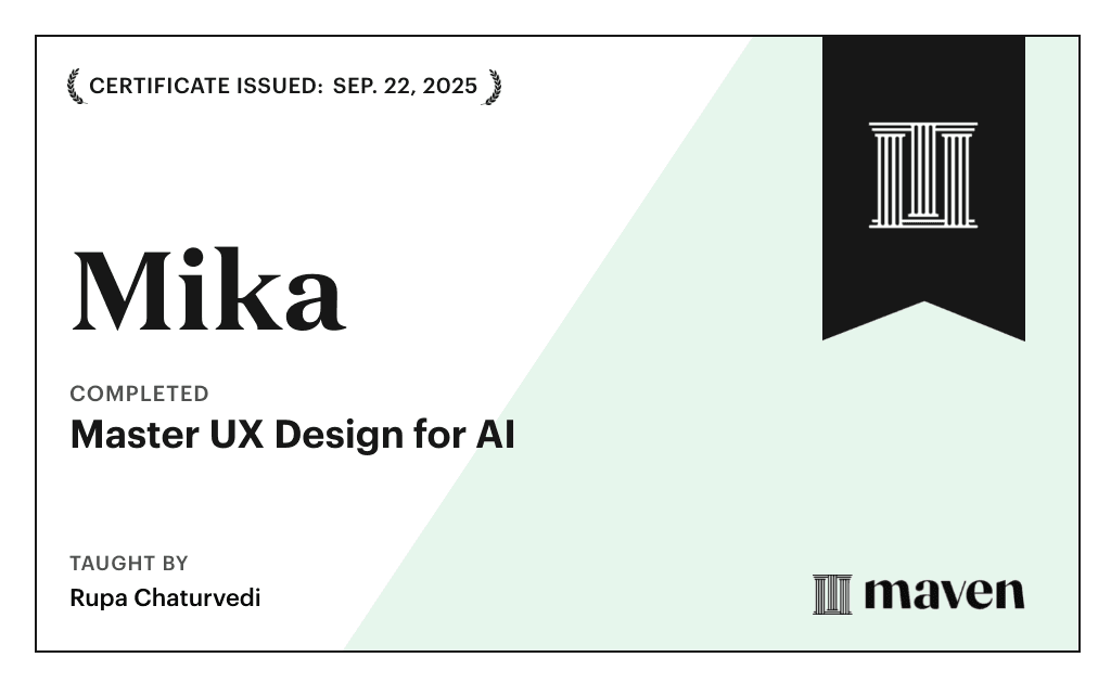 Certificate for Master UX Design for AI