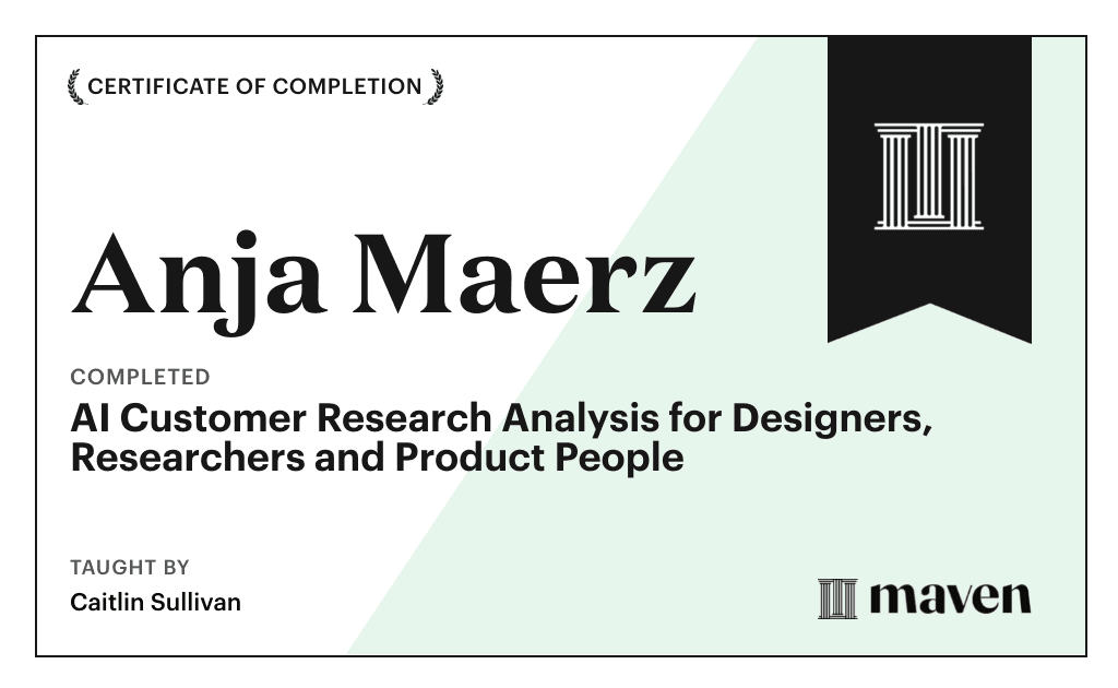Certificate for AI Customer Research Analysis for Designers, Researchers and Product People